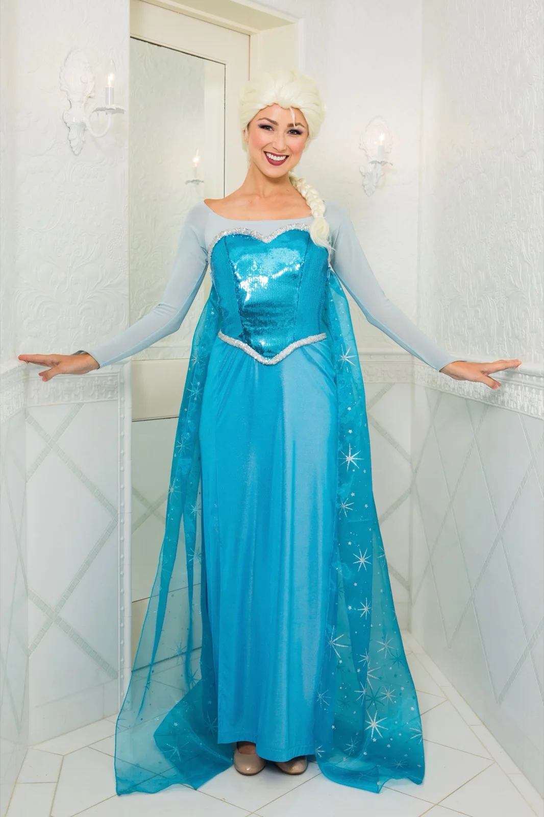Snow Queen party character in Austin