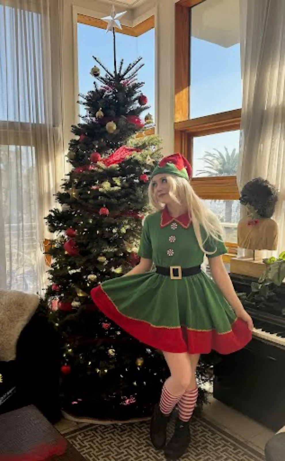 Holiday Elf party character in Austin