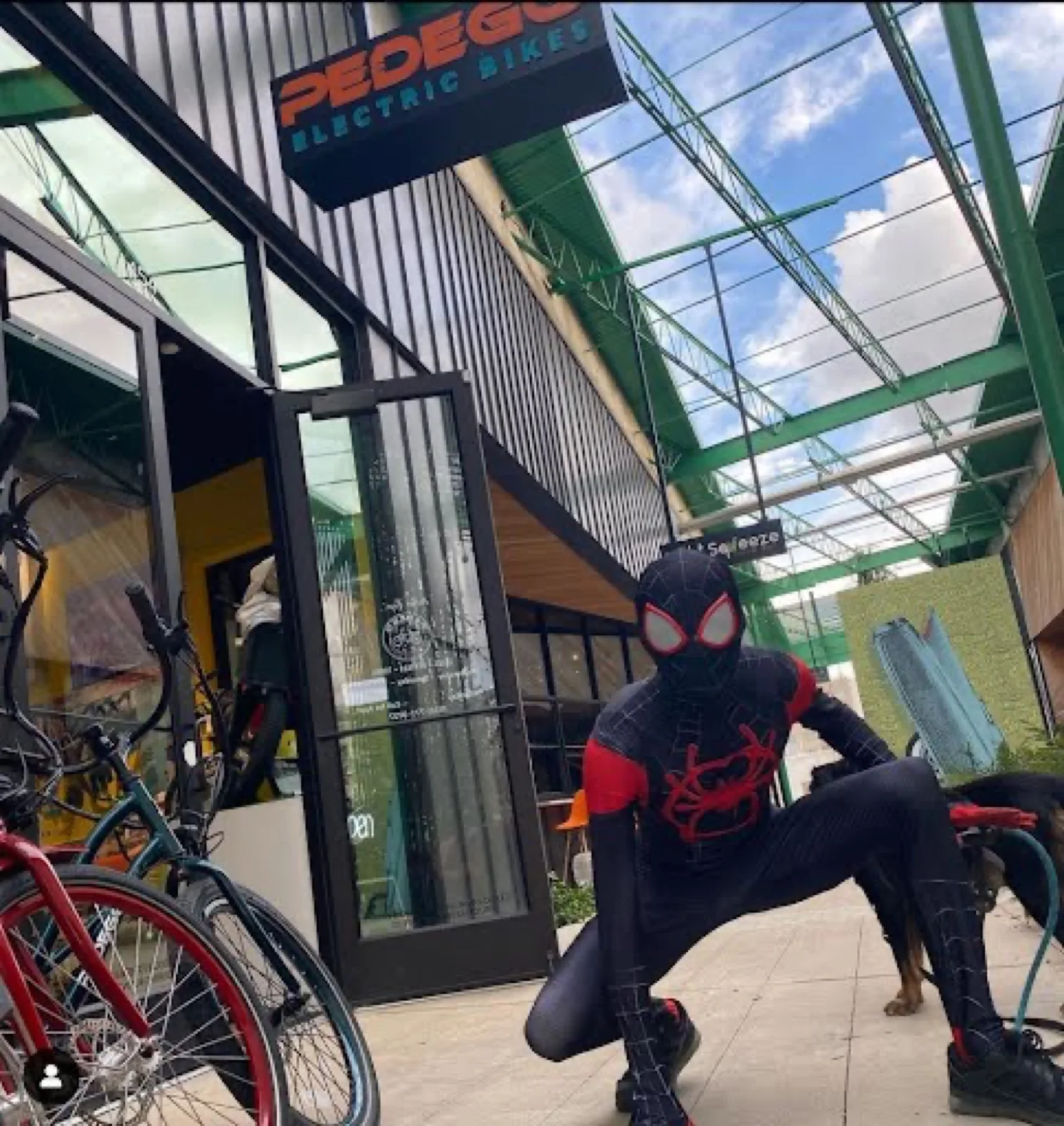 Masked Web Hero party character in Austin