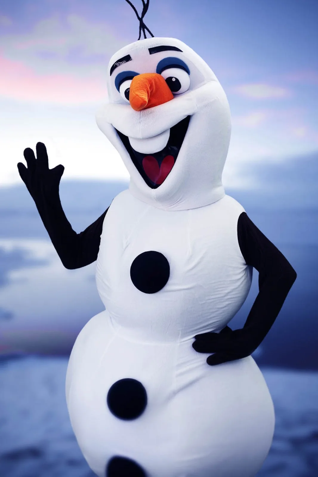 Snowman party character in Austin