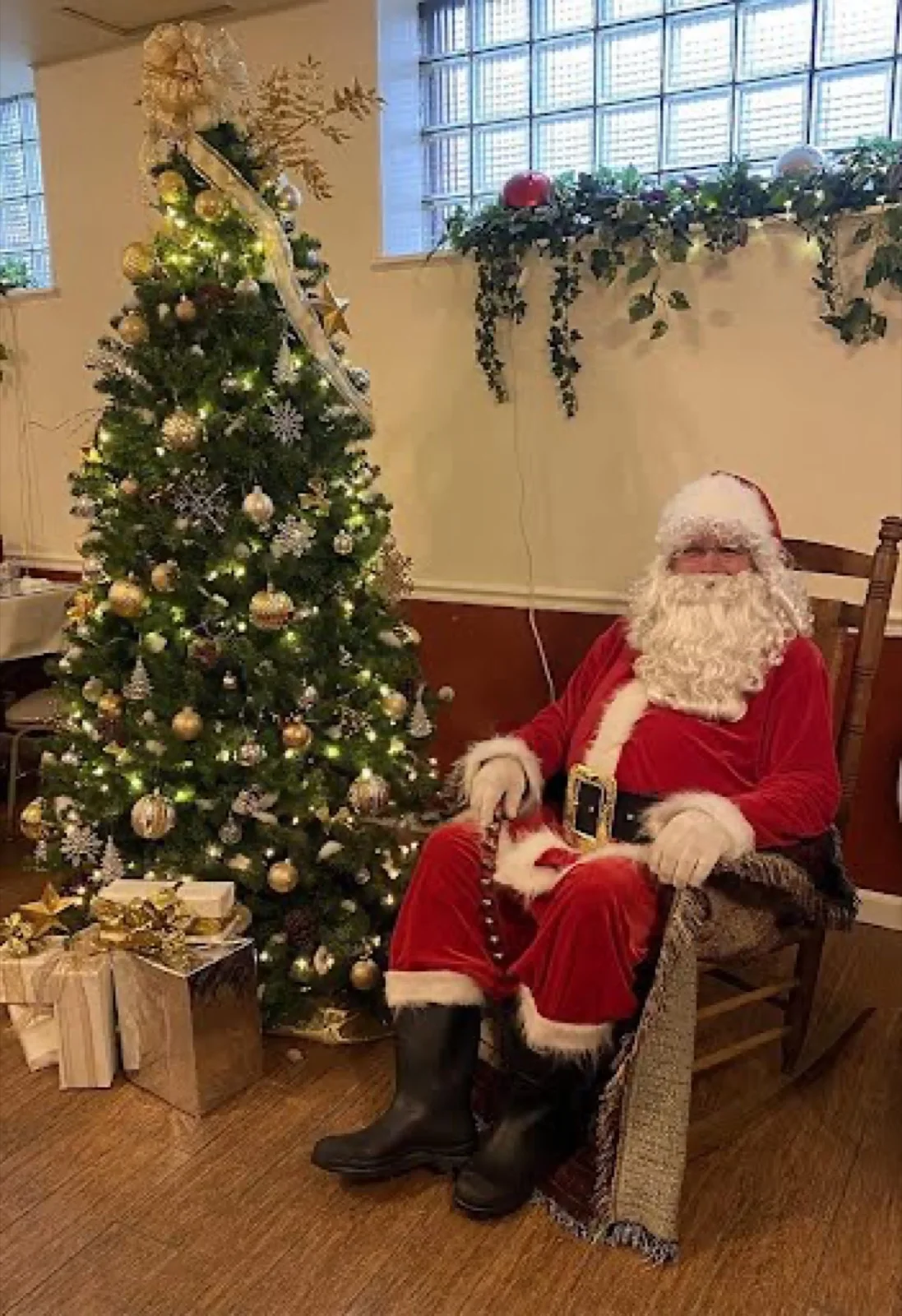 Santa party character in Austin