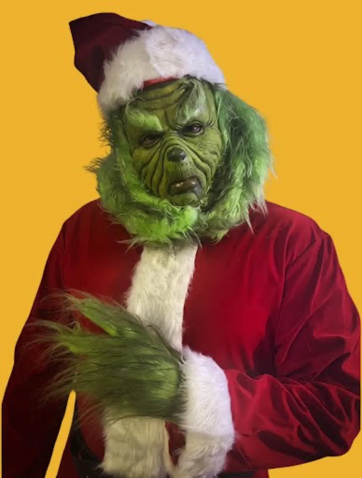 Holiday Grump party character in Austin