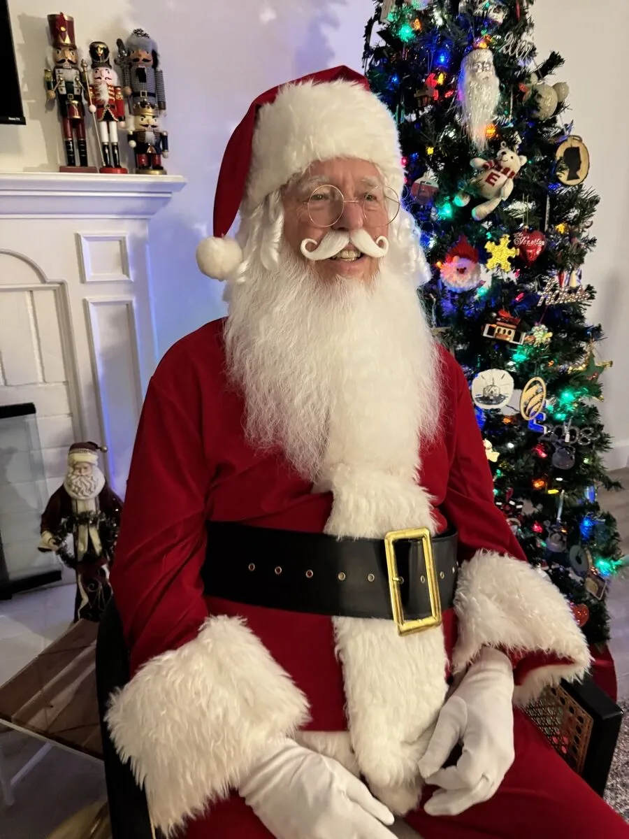 Santa party character in Austin